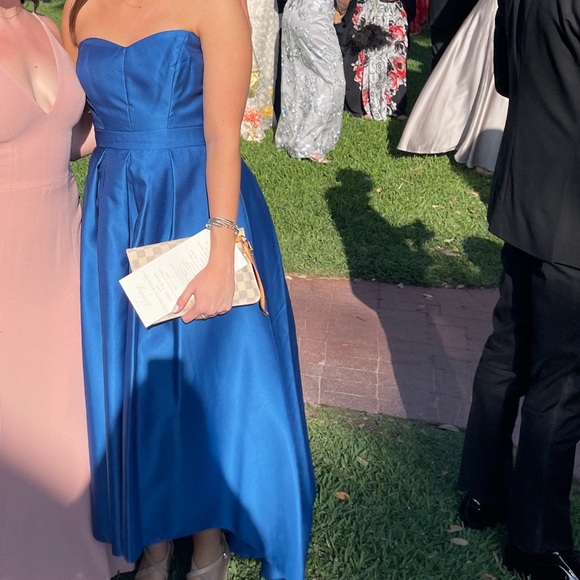 Betsy & Adam Blue Cobalt High Low Gown 8 - Picture 2 of 7